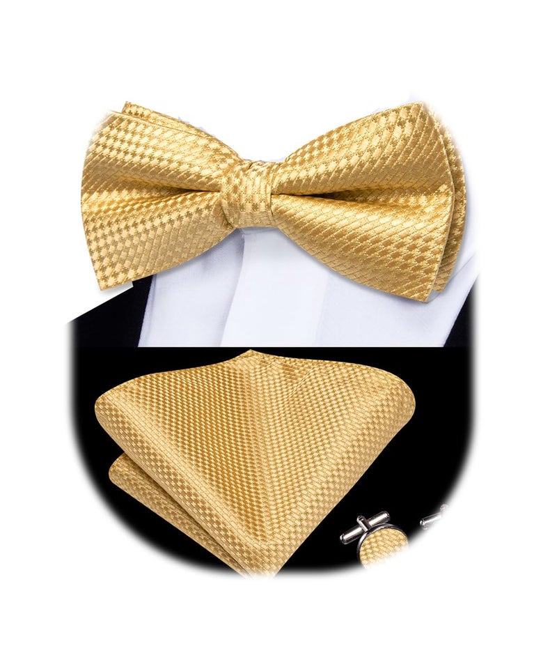 Dubulle Mens Gold Paisley Striped Bowtie Set Pre-tied Bowtie for Men and Pocket Square Set Wedding Business - Image 1